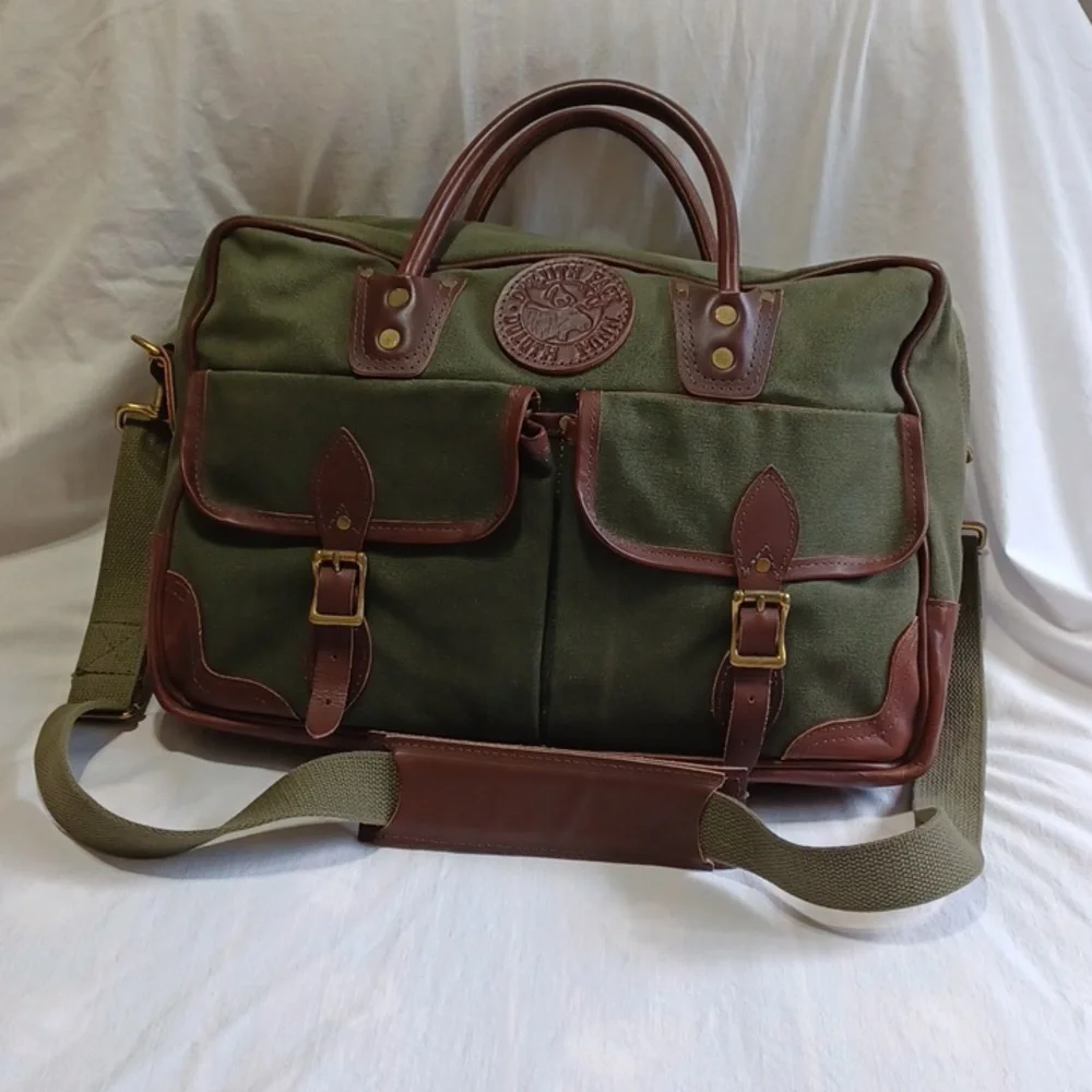Duluth Pack Made in USA FREELANCE BRIEFACASE Green Canvas & Leather Travel Bag